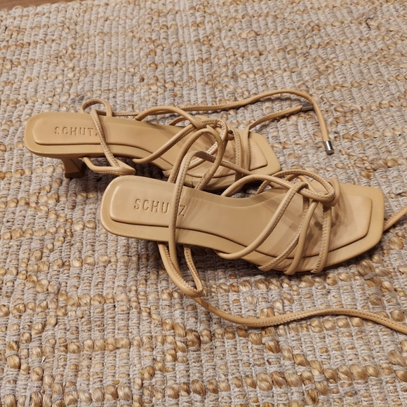 Schutz Nude Lace Up Kitten Heels - Picture 4 of 4